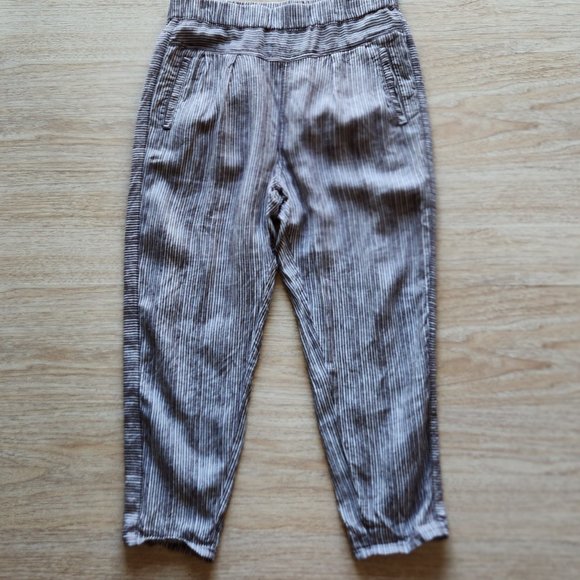 Hei Hei Anthropologie Coastal Striped 100% Linen Pull On Crop Pants Pocket - Picture 3 of 8